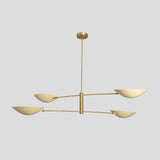 Modern brass 4-light chandelier with bowl-shaped shades, handmade ceiling light fixture by Brass Leaf Studio – front view.
