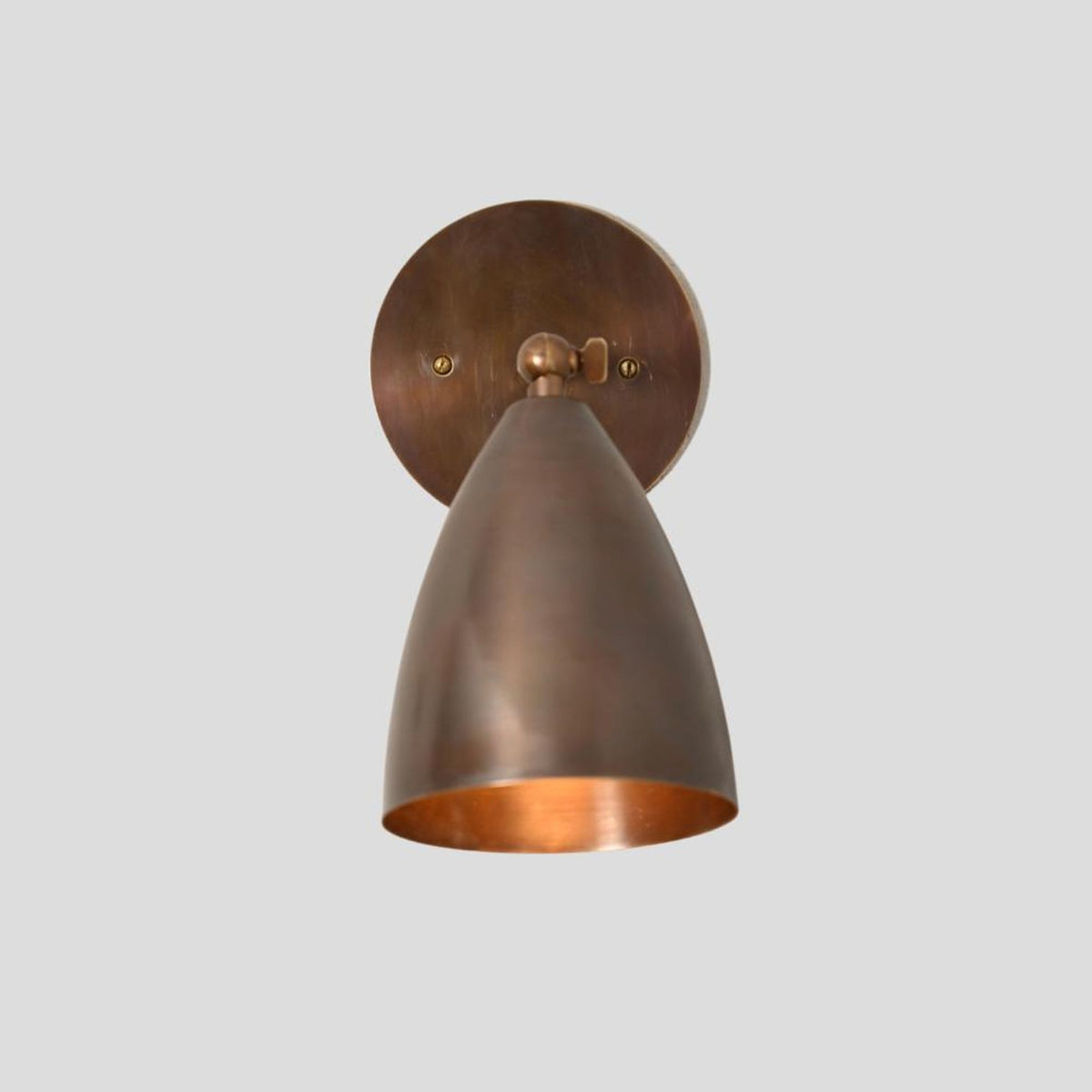 Industrial brass wall sconce with pivoting cone shade – handcrafted adjustable wall light fixture