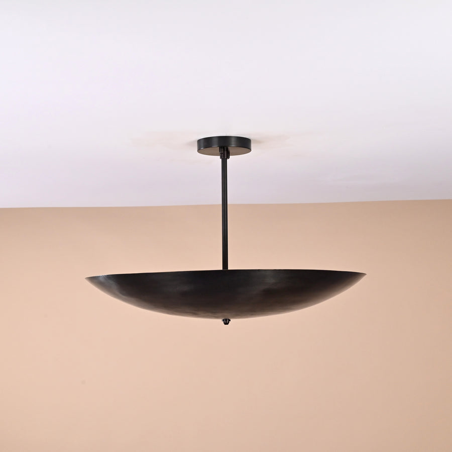 Handmade 5-light blackened brass bowl ceiling light – minimalist flushmount chandelier