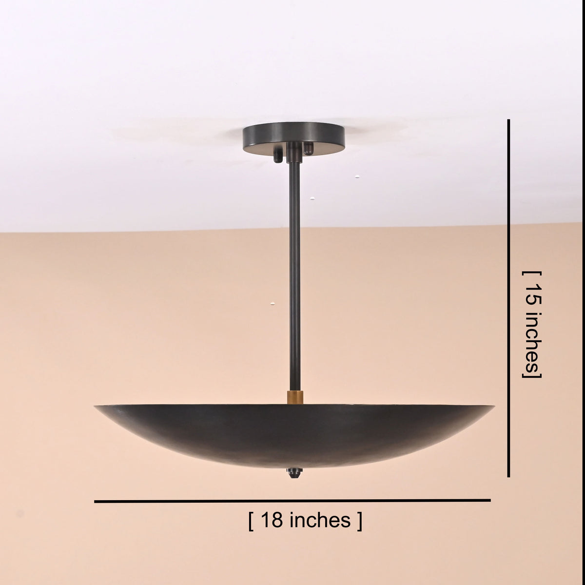 Dimensions of 5-light brass bowl ceiling chandelier – 18 inches width, 15 inches height