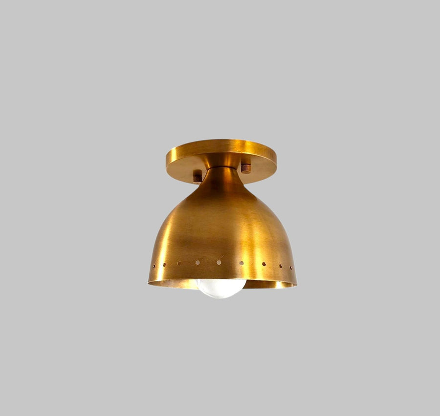 Handmade brass bowl ceiling light in brushed finish with warm lacquer coating, designed by Brass Leaf Studio