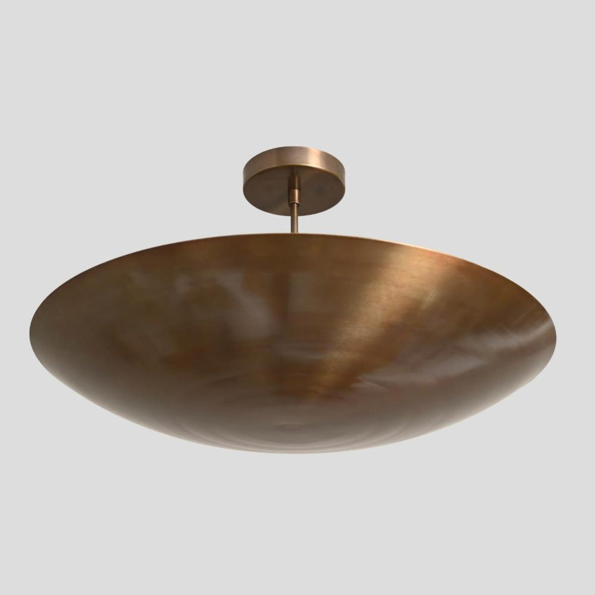 Close-up of brass bowl chandelier – modern ceiling light with brushed brass finish for living rooms, dining spaces, and boutique interiors