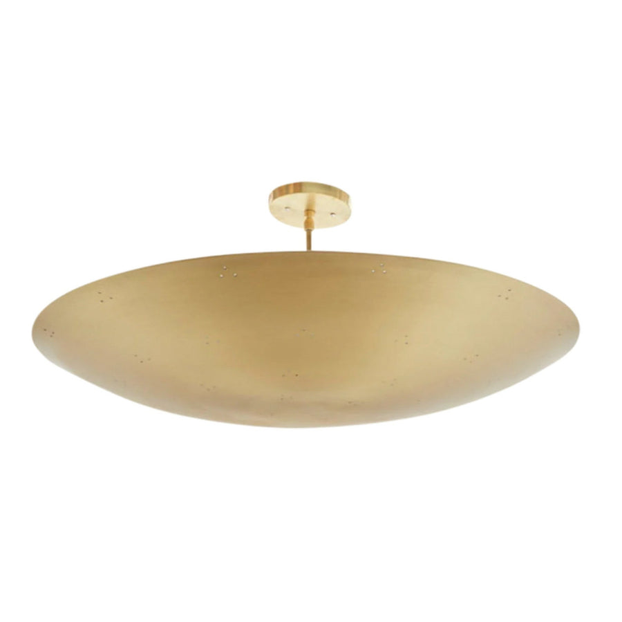 Handcrafted 30-inch brass bowl flushmount ceiling light in brushed brass finish by Brass Leaf Studio