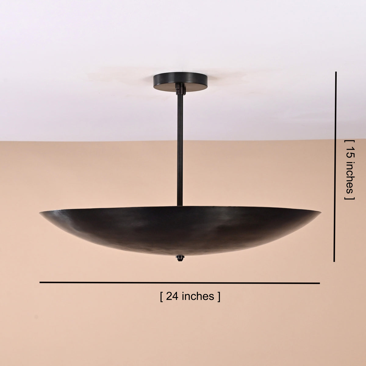 Dimensions of 5-light brass bowl ceiling fixture – 24 inches wide and 15 inches high