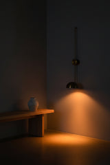 Brass bowl wall sconce dimension view showing 39 inch height and 14 inch wide shade for product size reference