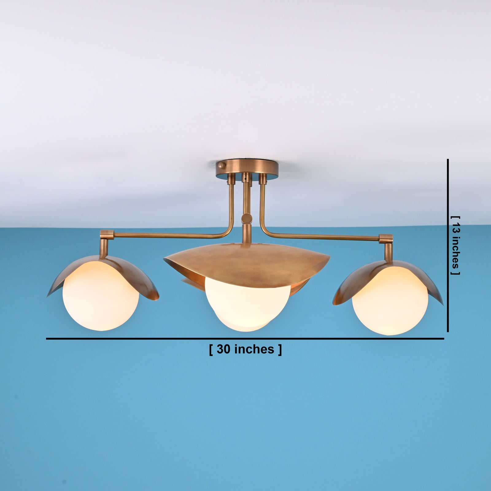 Size guide for Handmade Brass Flush Mount Ceiling Light – Modern 4-Light Globe Shade Fixture by Brass Leaf Studio 33112