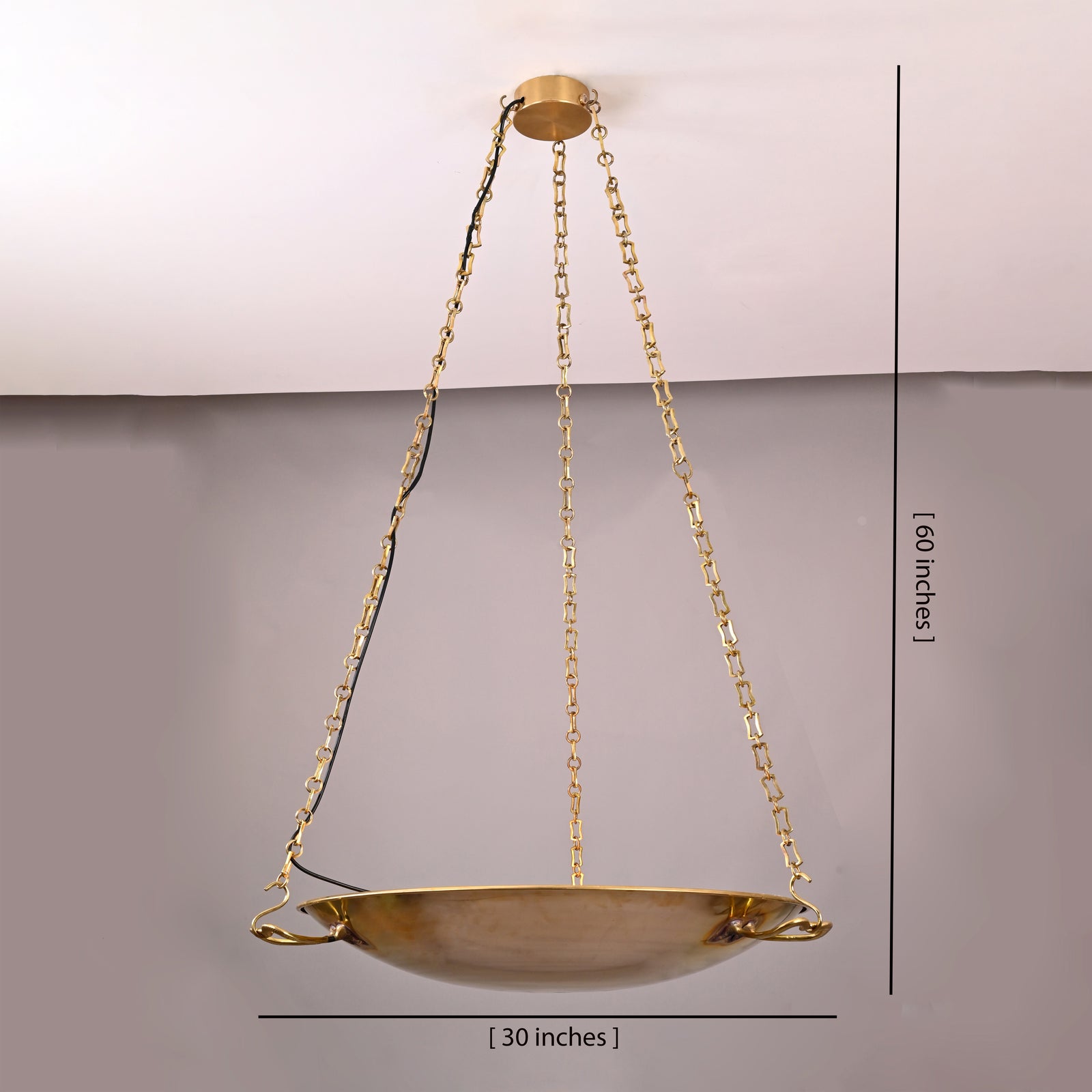 Size guide for Suspended Brass Bowl Chandelier – Weighing Scale Style Pendant with Casted Handles 32488