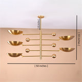 Dimensional view of handcrafted brass chandelier showing 50-inch width and 33-inch height