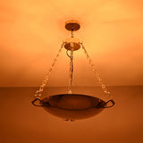 Brass chain bowl chandelier dimension view showing 29 inch height and 23.5 inch width for product size reference