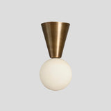 Elegant brass cone flush mount ceiling light with white opal glass globe – handcrafted modern lighting design