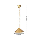 Brass cone pendant light with chain suspension creating warm focused lighting in a stylish hallway interior