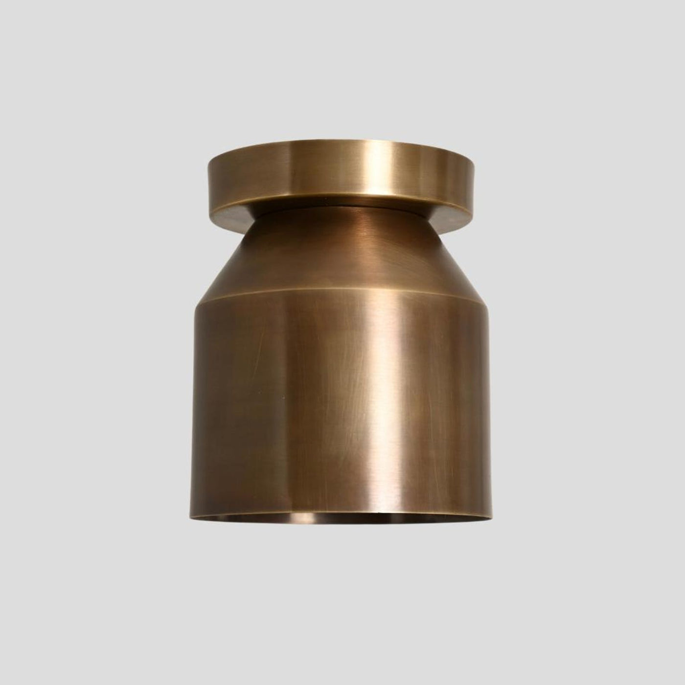 Handmade brass cylinder flush mount ceiling light with minimalist industrial design
