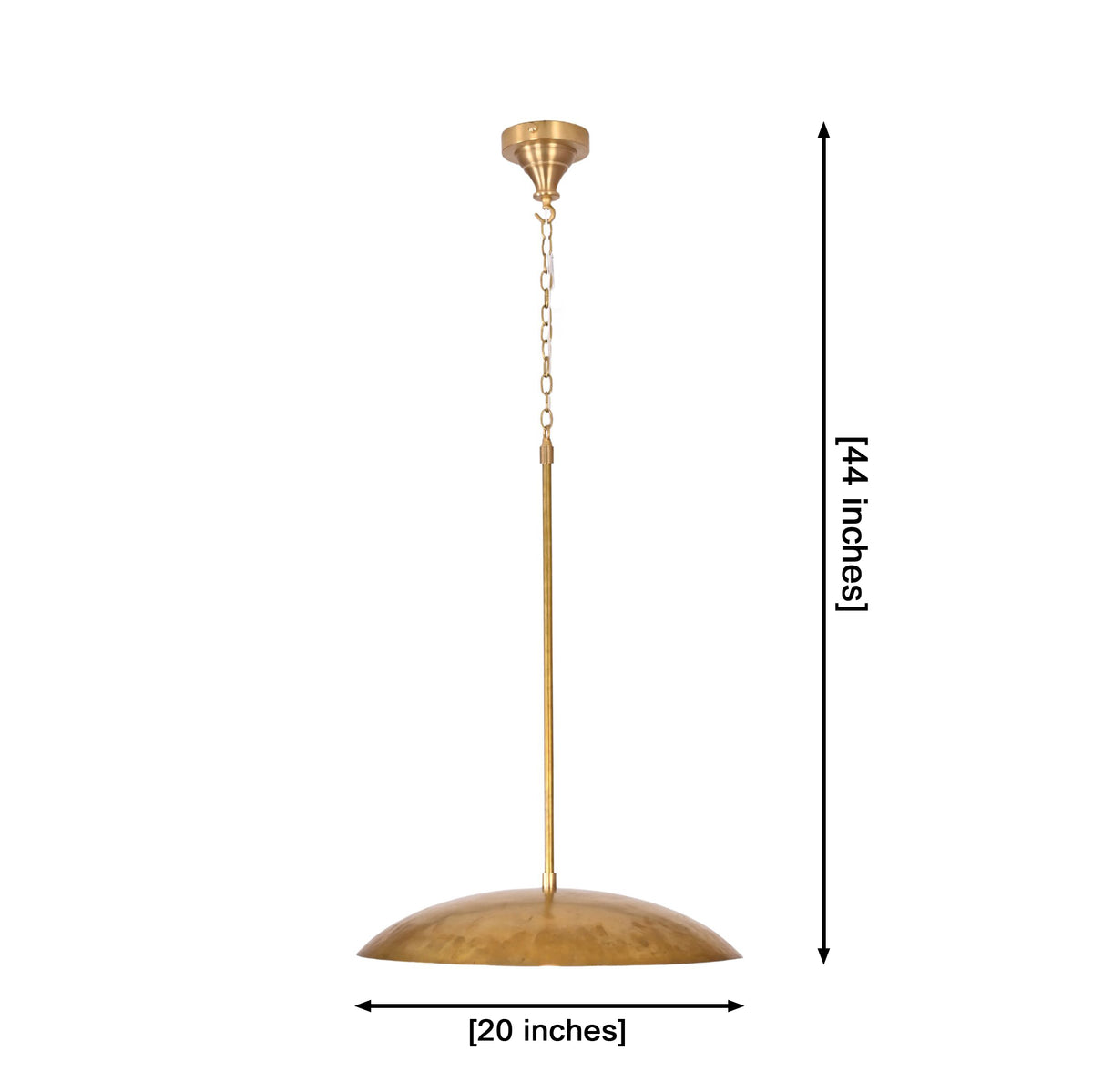 Brass dome pendant light hanging above kitchen island with warm focused lighting and elegant modern classic style
