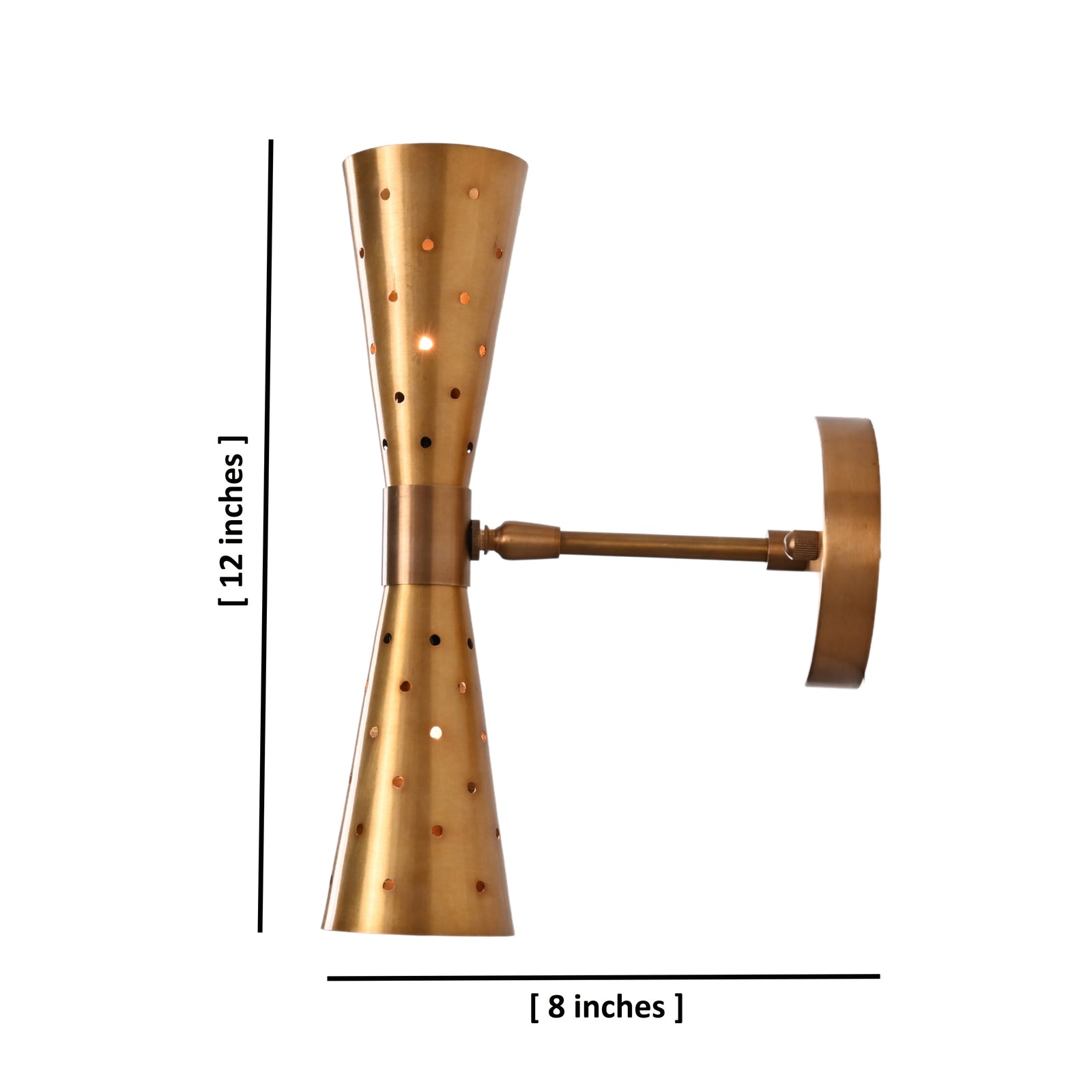 Size guide for Mid-Century Modern Brass Double Cone Wall Sconce – Handmade Perforated Brass Light Fixture, Industrial & Minimalist Wall Lamp by Brass Leaf Studio 32627
