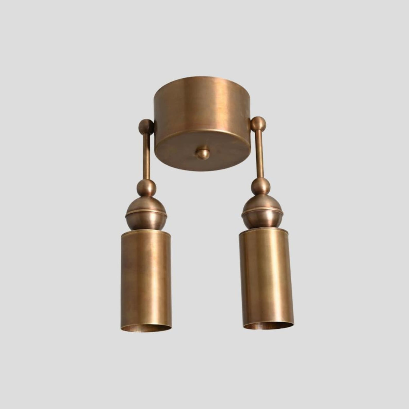 Handmade brass double cylinder flushmount ceiling light, modern industrial design with solid brass construction – Brass Leaf Studio
