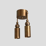 Modern handmade brass double cylinder ceiling light, left-side angle view showcasing premium brass finish