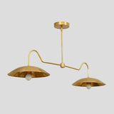 Handmade brass double dome chandelier side angle – modern 2-light ceiling pendant with industrial design and brushed brass finish