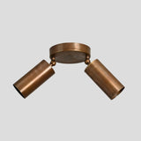 Handmade brass ceiling light with two cylindrical adjustable shades, industrial modern flush mount design