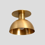 Handmade brass flush mount ceiling light with brushed bowl shade – modern industrial style by Brass Leaf Studio