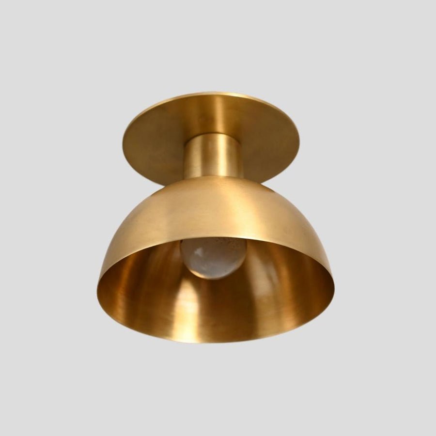 Handmade brass flush mount ceiling light with brushed bowl shade – modern industrial style by Brass Leaf Studio