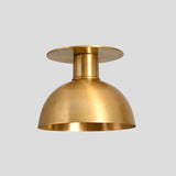 Brushed brass flush mount ceiling lamp with round dome shade – handcrafted lighting for living room, bedroom, or entryway
