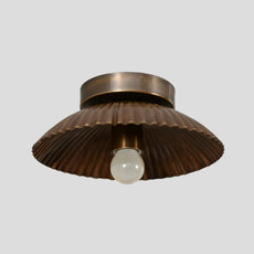 Handmade brass flush mount ceiling light with scalloped shade and vintage finish