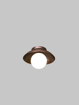 Elegant brass flush mount ceiling light with frosted glass globe, front view
