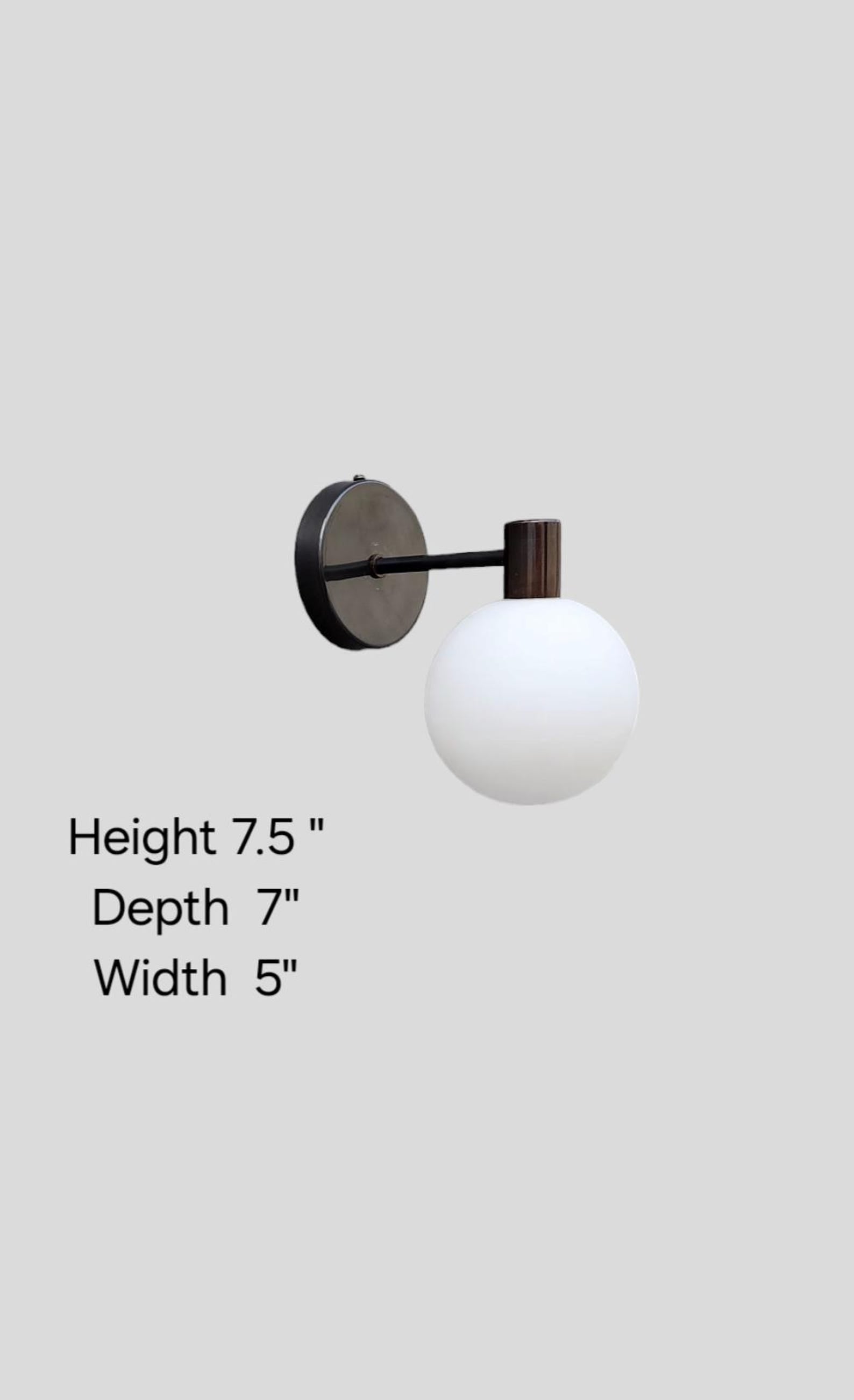 Size guide for Modern Brass Globe Wall Sconce with Opal Glass Shade – Handmade Minimalist Light by Brass Leaf Studio 62551