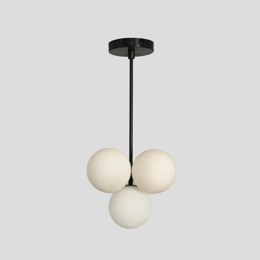 Handmade brass 5-light cluster chandelier with frosted glass globes in a modern black rod design – Brass Leaf Studio