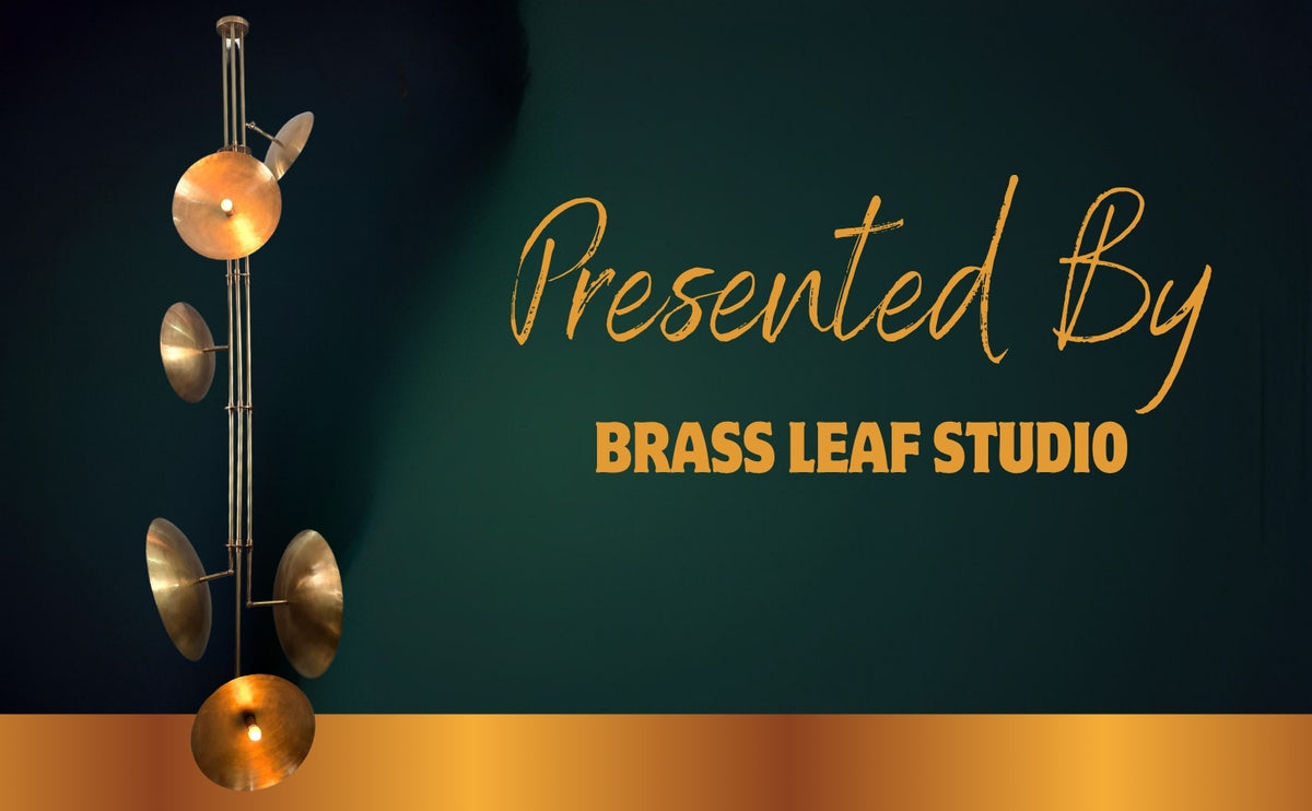 Brass disc chandelier presented by Brass Leaf Studio, custom lighting