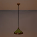 Brass Leaf Studio copper green patina pendant light with 14 inch dome shade for kitchen island and dining room lighting