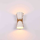 Brass Leaf Studio diabolo wall light with solid brass construction and elegant white cone shades