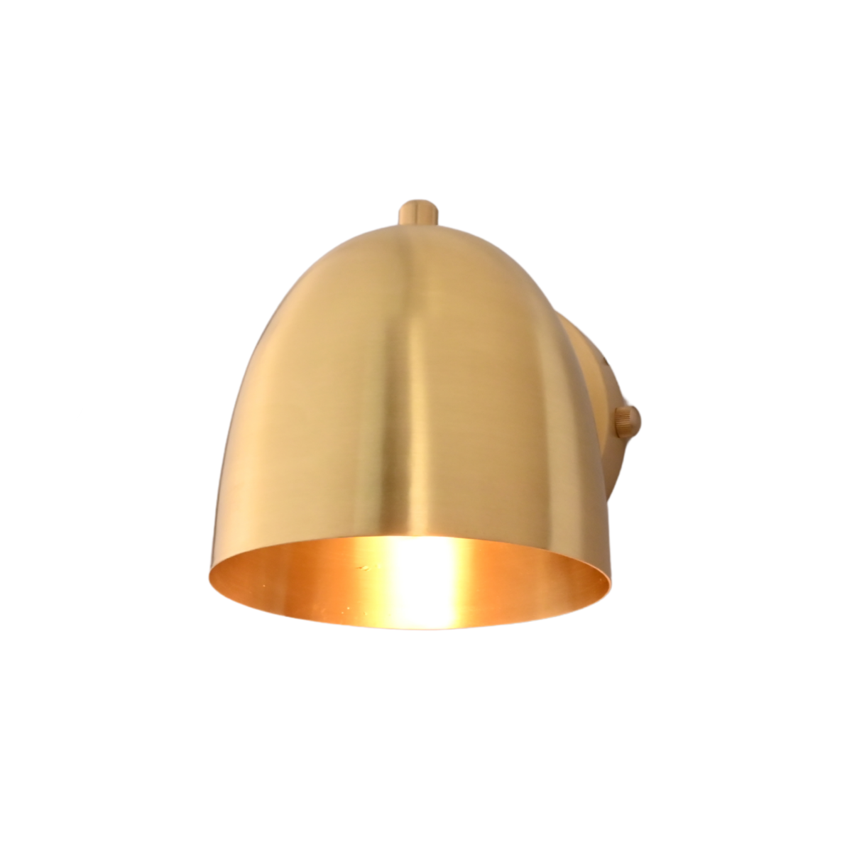 A dome-shaped wall sconce with a brushed brass finish, shown against a plain white background.