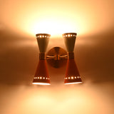 Brass Leaf Studio dual wall sconce with solid brass construction and retro diabolo shade design