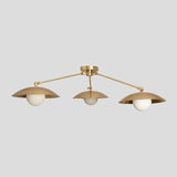 Brass Leaf Studio handmade 3-light flushmount chandelier with brushed brass finish and sculptural bowl shades, perfect for modern interiors.
