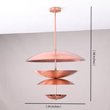 Front view of a handmade multi-tier brass chandelier, 24-inch width and 38-inch height, featuring layered bowl-shaped shades by Brass Leaf Studio.