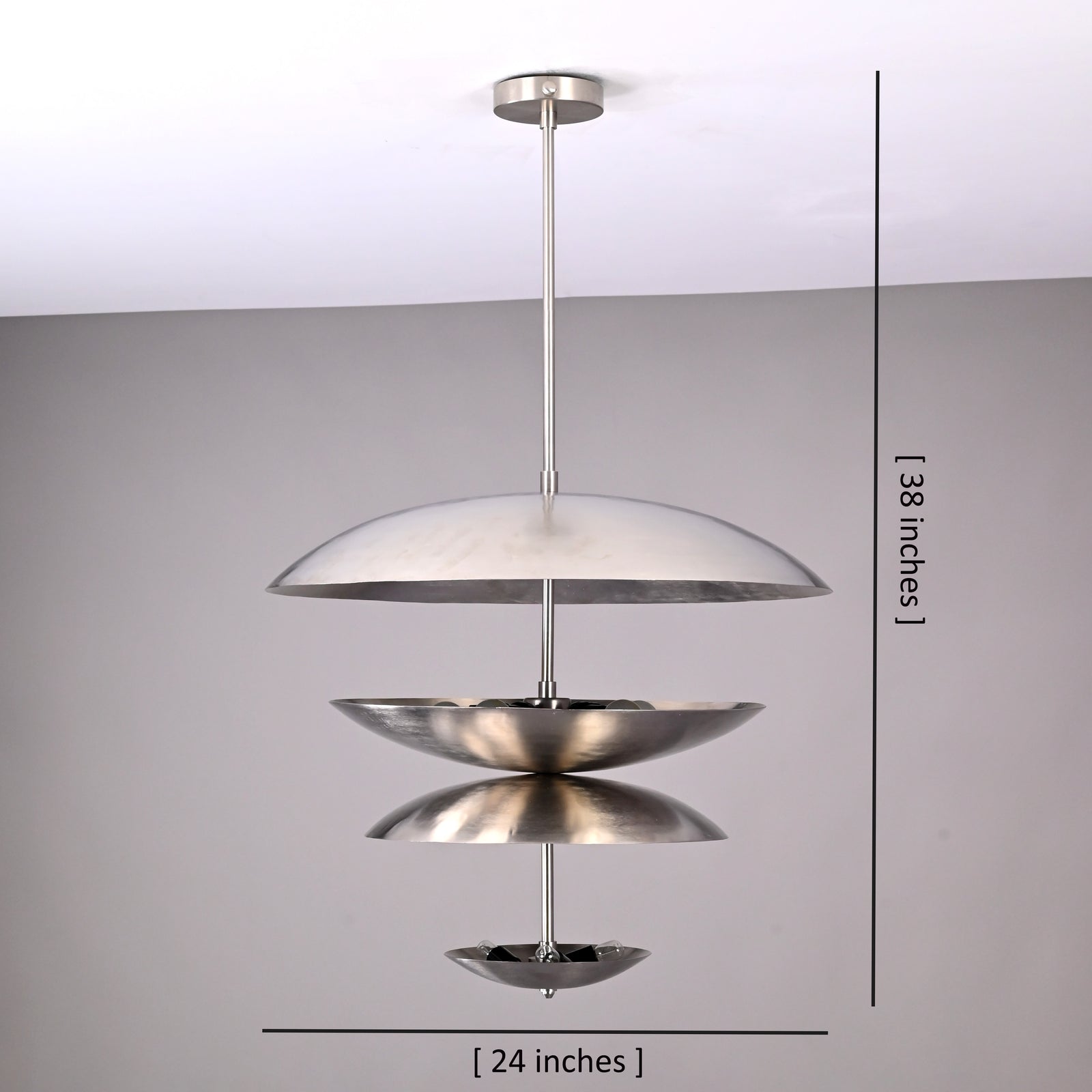 Size guide for Modern 6-Light Tiered Brass Disc Chandelier – Handmade Contemporary Hanging Pendant by Brass Leaf Studio 32452