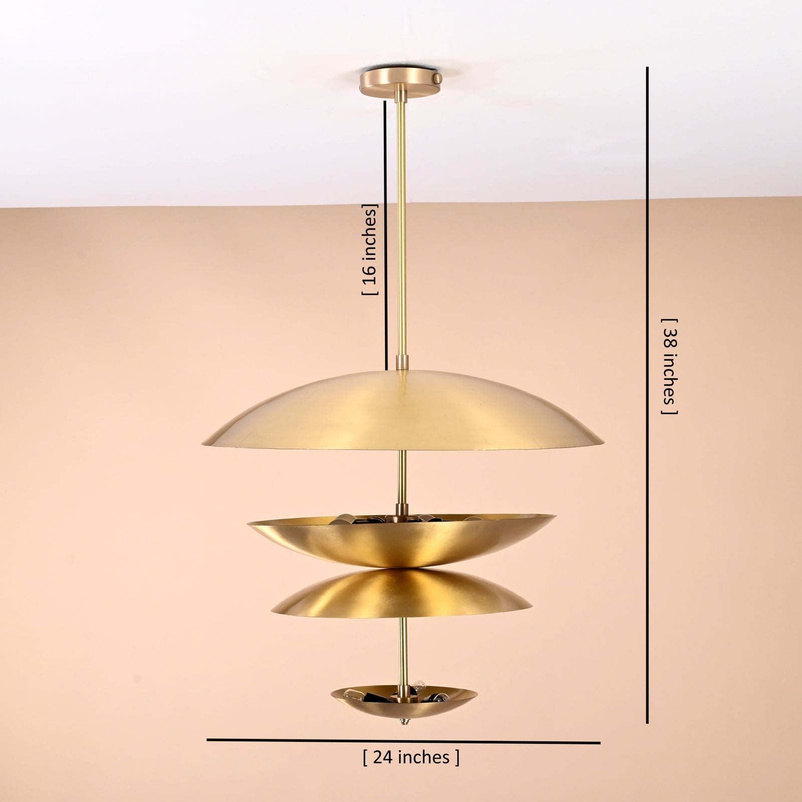 Size guide for Triple Bowl Brass Pendant Light – Handcrafted 8-Light Brass Chandelier in Brushed Finish | Custom Size & Finish by Brass Leaf Studio 32426