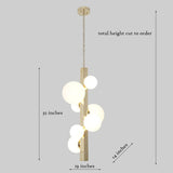 Dimension chart of vertical brass chandelier showing 32-inch height and 19-inch width, customizable to order.