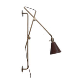 Modern industrial brass wall light with adjustable structure and brown lampshade