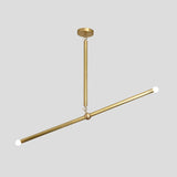 Straight front view of modern brass linear chandelier, featuring slim rods and elegant minimalist design for contemporary interiors.