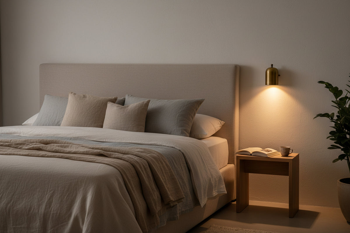 Brass patina accent wall sconce with rounded cylindrical form designed for architectural niches and modern interiors