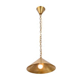 Brass patina cone pendant light with chain drop and sculptural shade for classic and modern interiors
