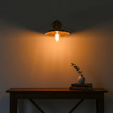 Brass patina wall sconce dimension image showing 15 inch projection and 9 inch overall height