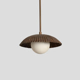 Vintage-style brass pendant chandelier with dome shade and opal bulb, customizable finish by Brass Leaf Studio for home or commercial interiors.