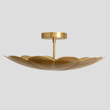 Profile view of brass petal chandelier – elegant flush mount ceiling light with petal-shaped brass design