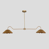 Handmade brass chandelier with two pleated bowl shades, modern customizable ceiling light by Brass Leaf Studio.