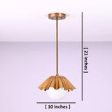 Dimensions of brass pendant chandelier with ruffled shade – 10 inch wide and 21 inch height