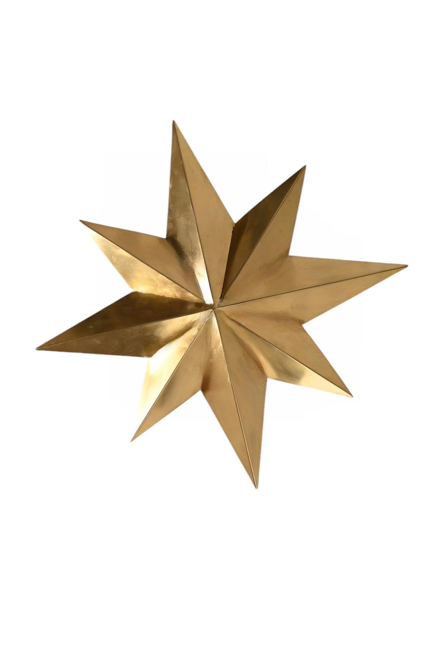 Modern 4 light brass star chandelier front view with geometric sputnik design and solid brass ceiling mount