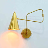 Brass swing arm wall light dimension image showing 28 inch projection and 13 inch height